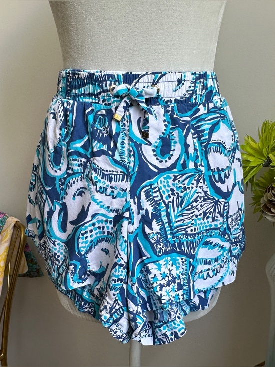 Lilly Pulitzer Pants - Lilly Pulitzer Teal , Navy & White Printed Elastic-drawstring Waist Shorts